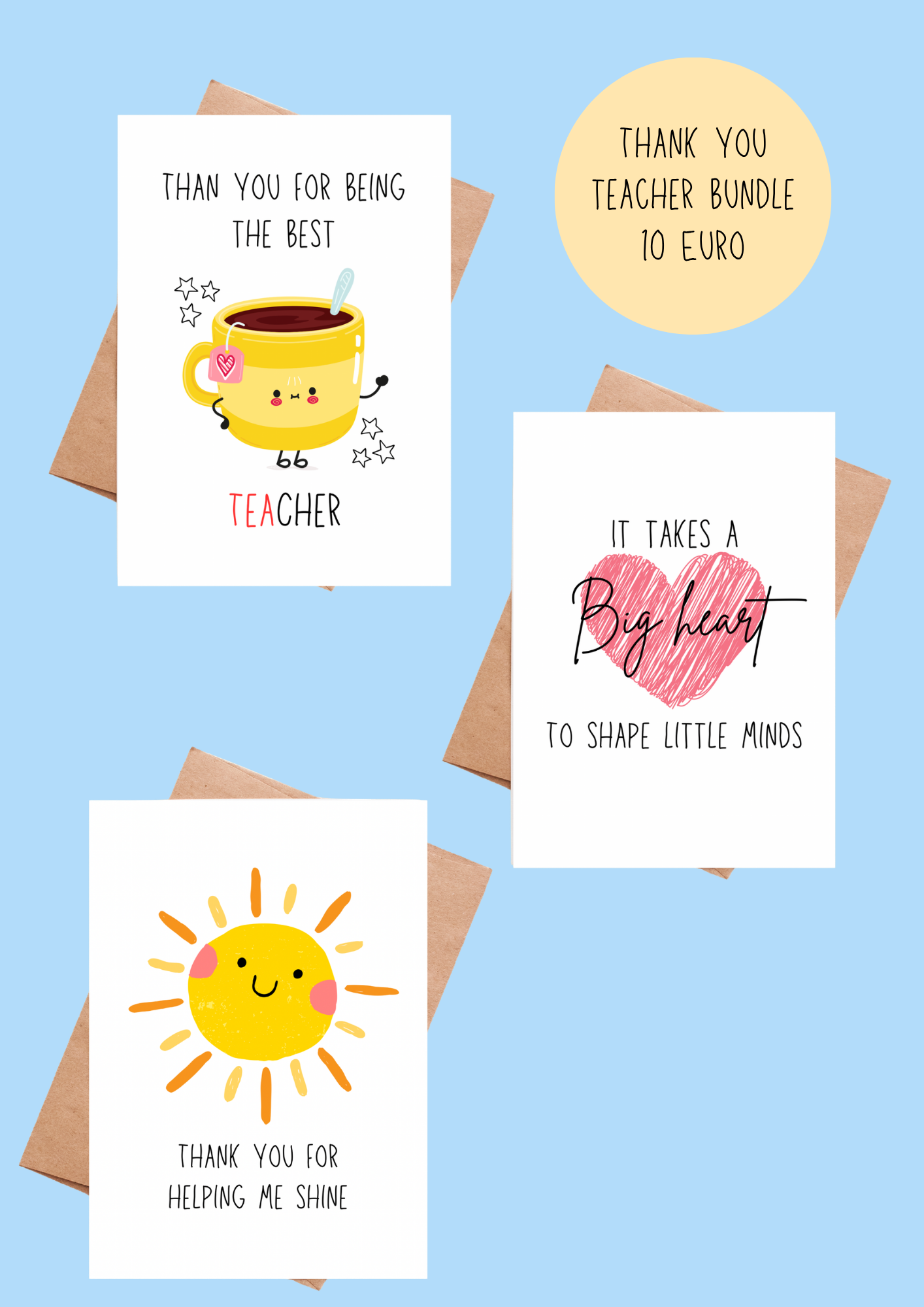Thank you teacher card (14) Thank You Teacher Bundle | 3-Card Appreciation Set - Image 1