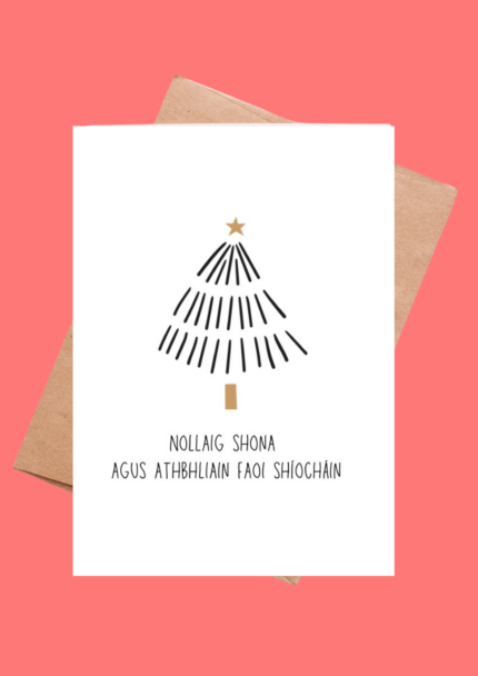 Nollaig Shona Agus Athbhliain Faoi Shíocháin" Irish Language Christmas Card